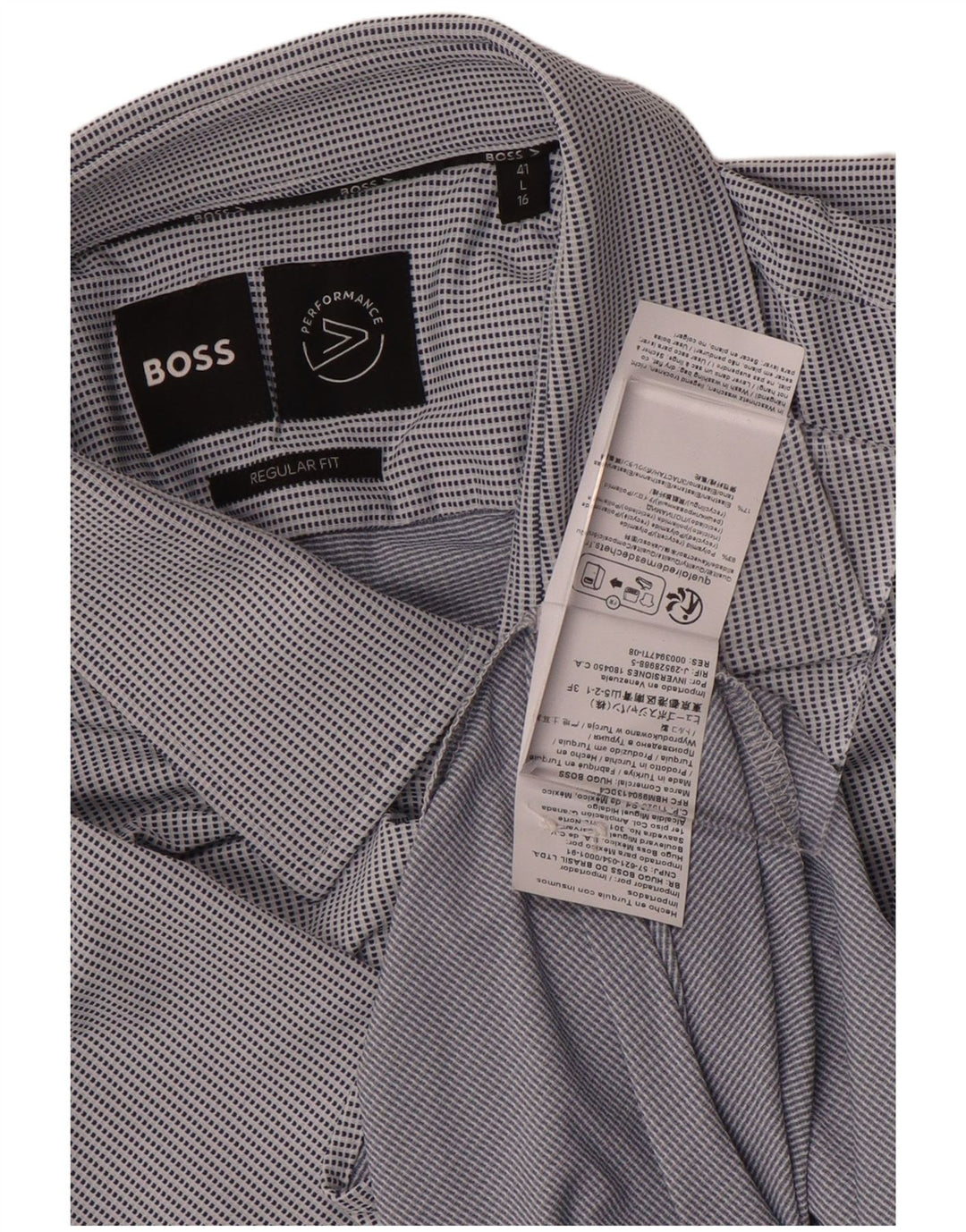 Ανδρικό πουκάμισο Hugo Boss με κανονική εφαρμογή, μέγεθος 41 16 Μεγάλο πολυαμίδιο με μπλε στίγματα
