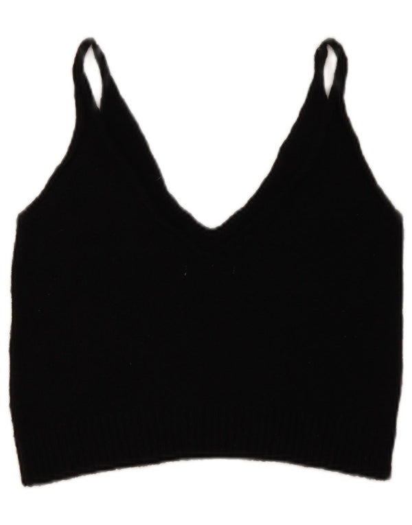 Zara Γυναικείο πλεκτό Αμάνικο Crop Top UK 12 Μέτριο μαύρο βαμβακερό