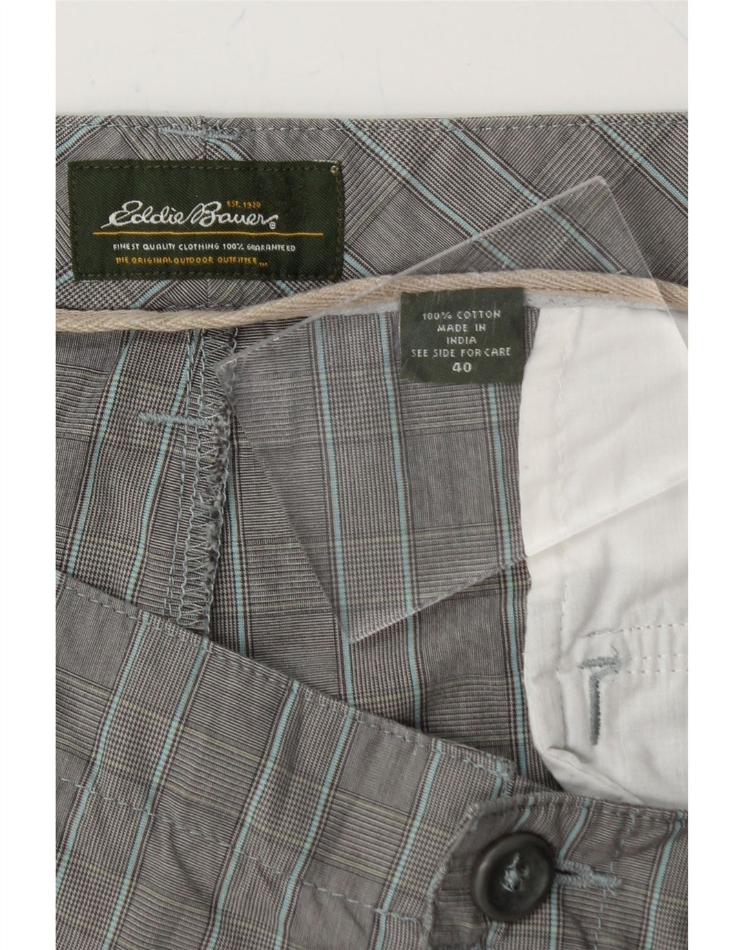 EDDIE BAUER Mens Chino Shorts W40 XL Grey Check Cotton Vintage Eddie Bauer and Second-Hand Eddie Bauer from Messina Hembry 