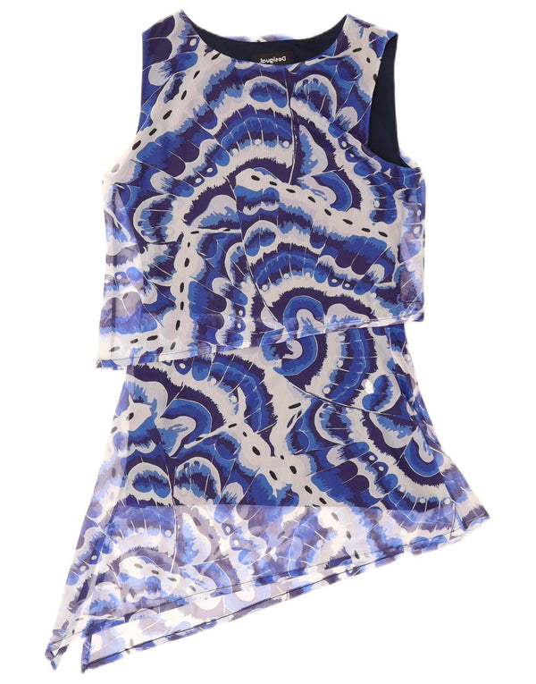 DESIGUAL Womens Abstract Pattern Asymmetrical Dress UK 10 Small Blue