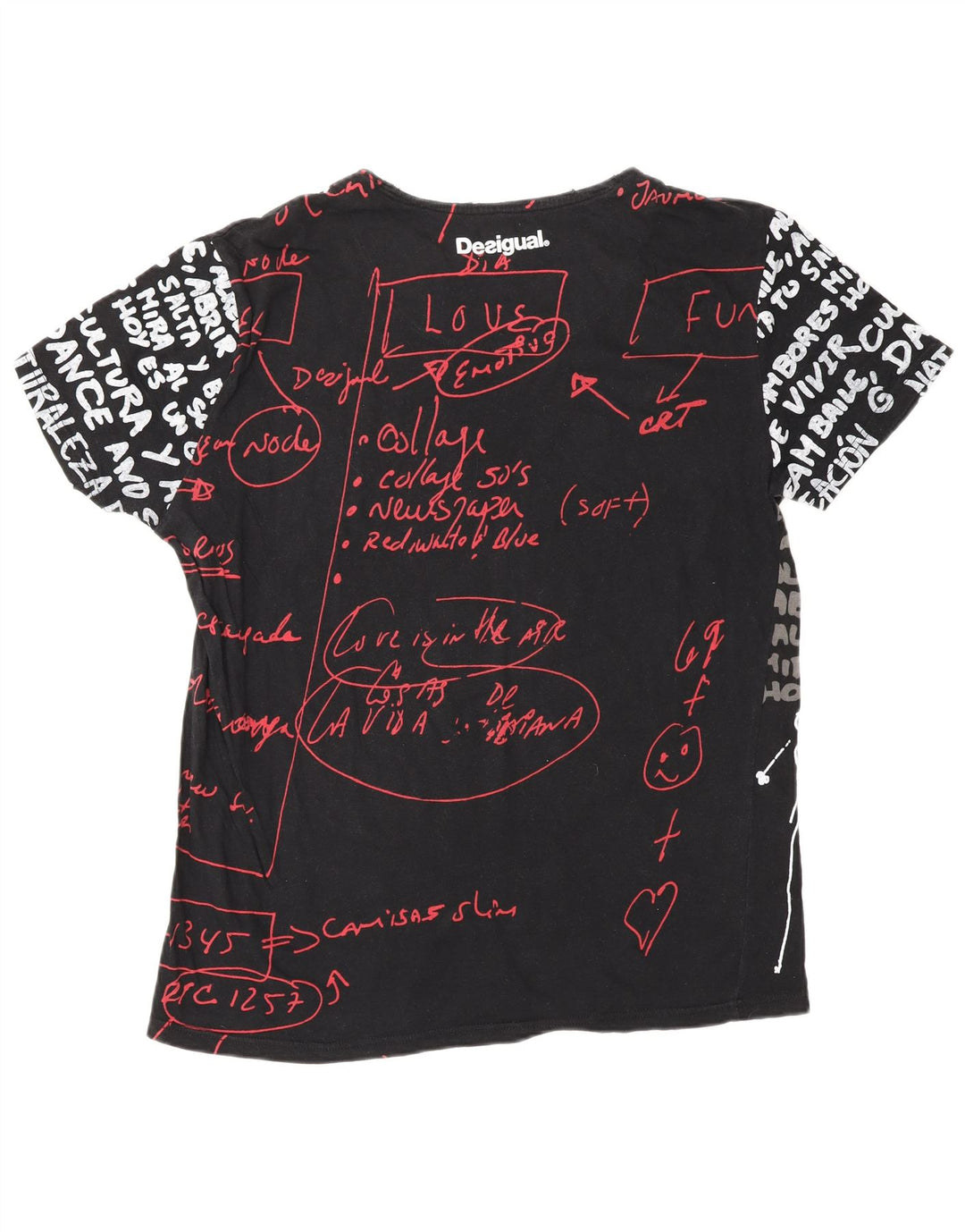 DESIGUAL Womens Graphic T-Shirt Top UK 18 XL Black Cotton Vintage Desigual and Second-Hand Desigual from Messina Hembry 