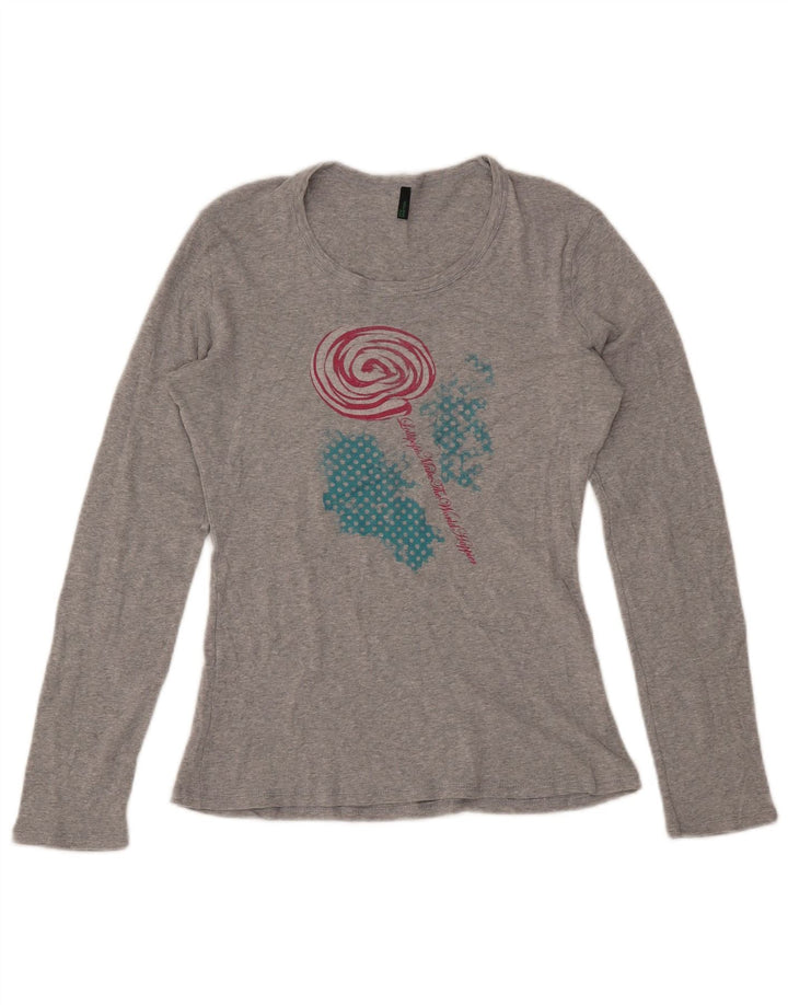 BENETTON Γυναικείο τοπ μακρυμάνικο UK 16 μεγάλο γκρι βαμβάκι