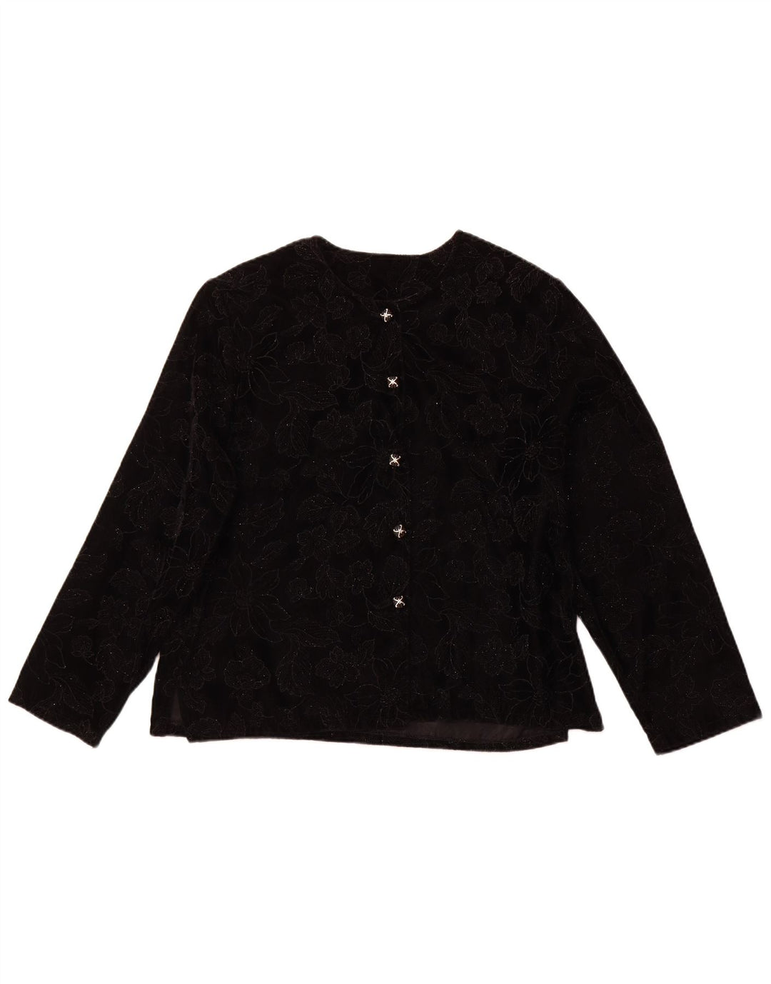 VINTAGE Γυναικεία μακρυμάνικη μπλούζα τοπ UK 16 Large Black Floral