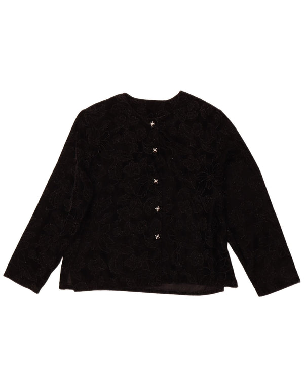 VINTAGE Γυναικεία μακρυμάνικη μπλούζα τοπ UK 16 Large Black Floral