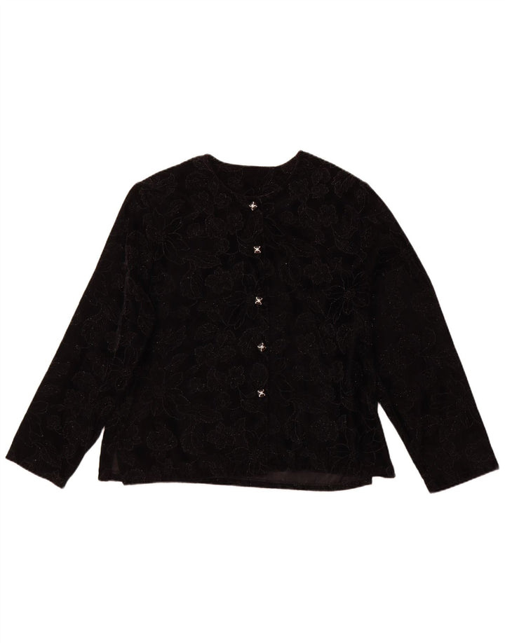 VINTAGE Γυναικεία μακρυμάνικη μπλούζα τοπ UK 16 Large Black Floral