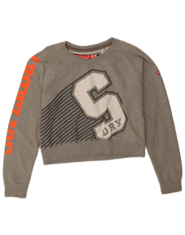 Superdry Γυναικεία φούτερ με γραφικά Crop Jumper UK 16 Large Grey Flecked