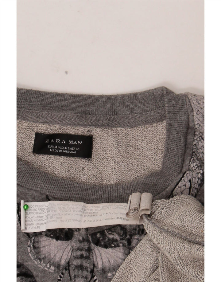 Ανδρικό γραφικό φούτερ Zara Jumper Μεσαίο γκρι φλοράλ βαμβακερό