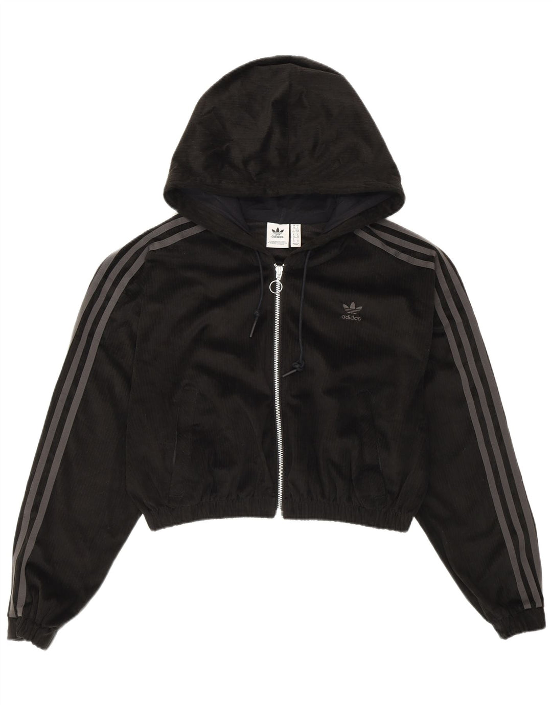 Adidas Γυναικείο πουλόβερ με κουκούλα με φερμουάρ μεγάλου μεγέθους UK 10 μικρό μαύρο πολυεστέρα