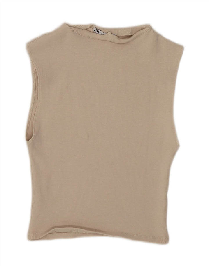 Zara Γυναικείο Crop Vest Top UK 14 Large Beige