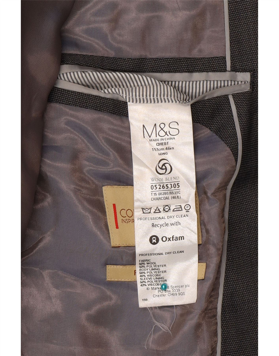 Marks & Spencer Ανδρικό σακάκι σακάκι με 2 κουμπιά UK 46 XL Γκρι μαλλί