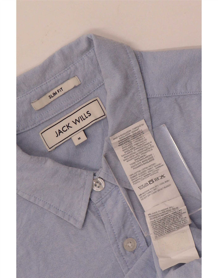 Jack Wills Ανδρικό κοντομάνικο πουκάμισο με λεπτή εφαρμογή, μεσαίο μπλε βαμβακερό