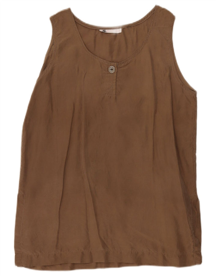 Vintage γυναικεία αμάνικη μπλούζα τοπ UK 10 Small Brown Silk