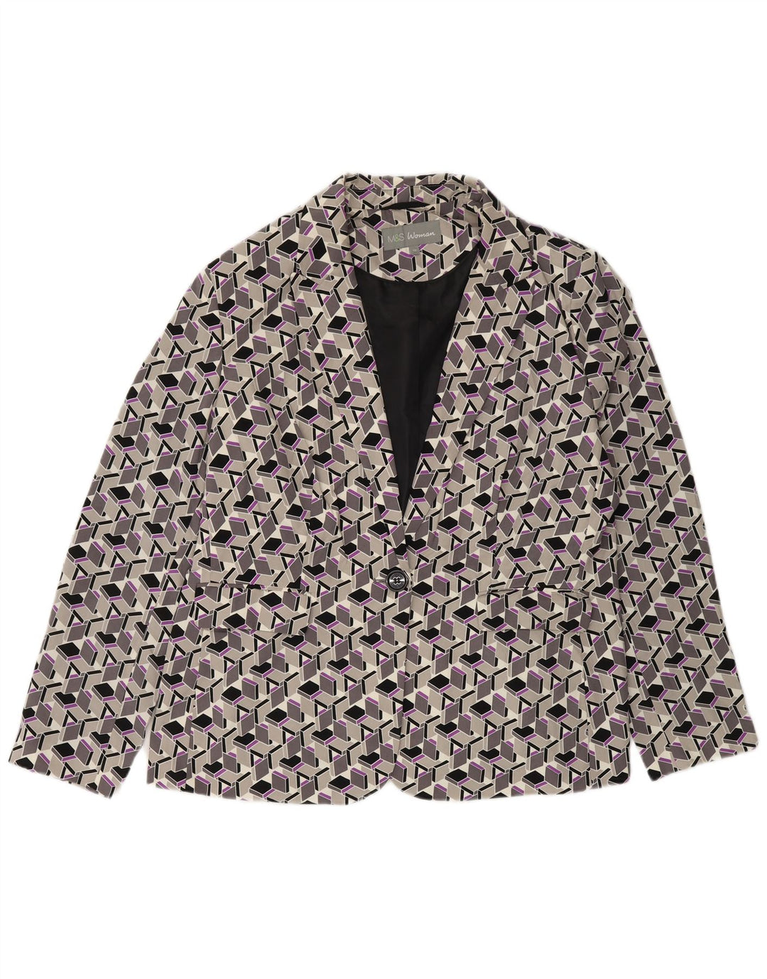 MARKS & SPENCER Womens 1 Button Blazer Jacket UK 18 XL  Grey Geometric