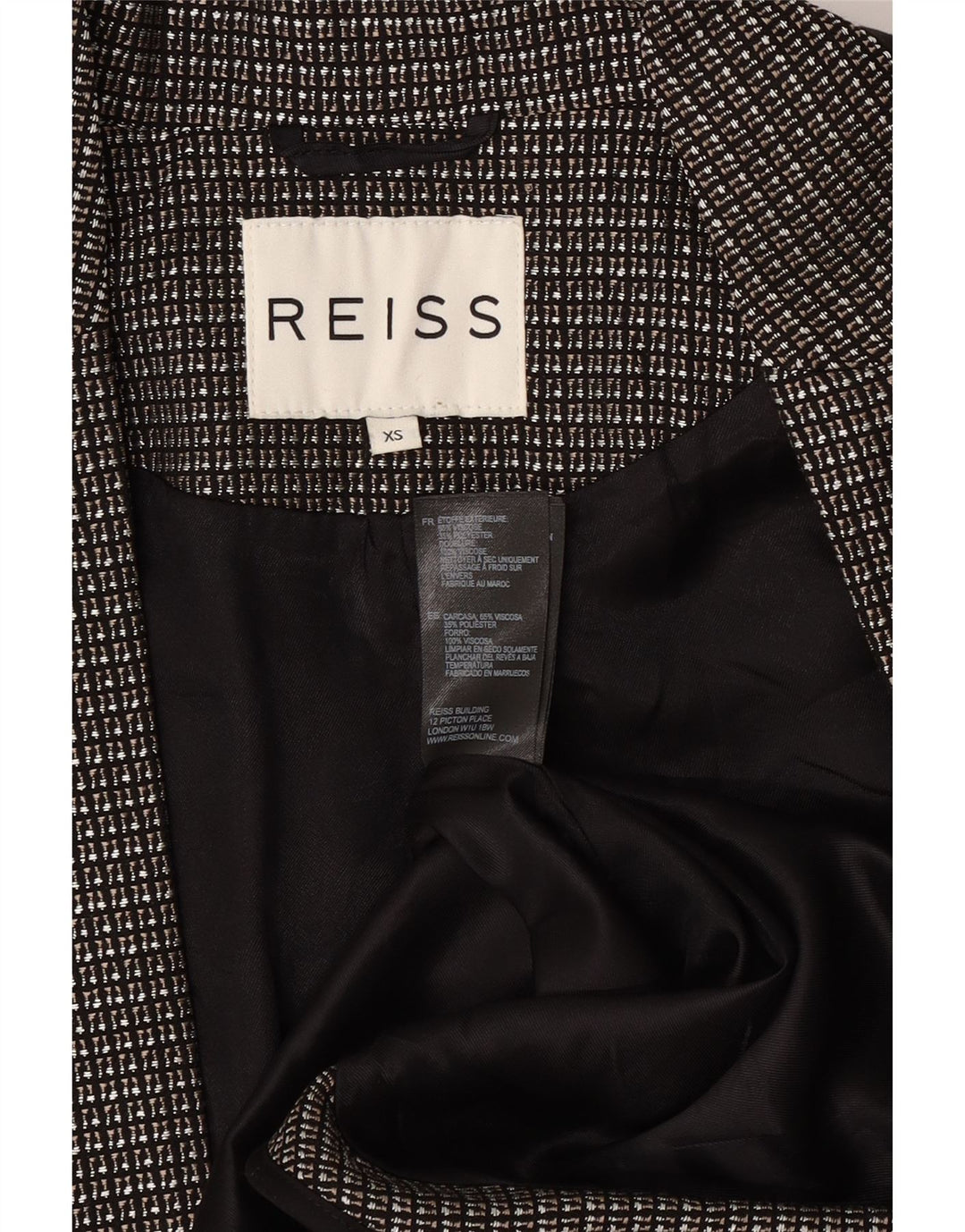 Reiss Womens Open Blazer Jacket UK 6 XS Black Check Viscose