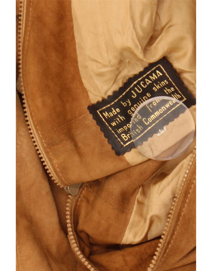 VINTAGE Γυναικείο Suede Bomber Jacket IT 44 Δερμάτινο μεσαίο καφέ