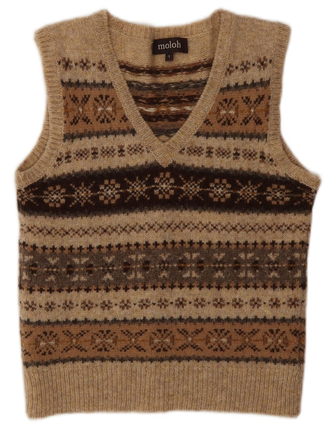 MOLOH Γυναικείο γιλέκο Tank Top Size 1 Small Brown Fair Isle Wool Classic