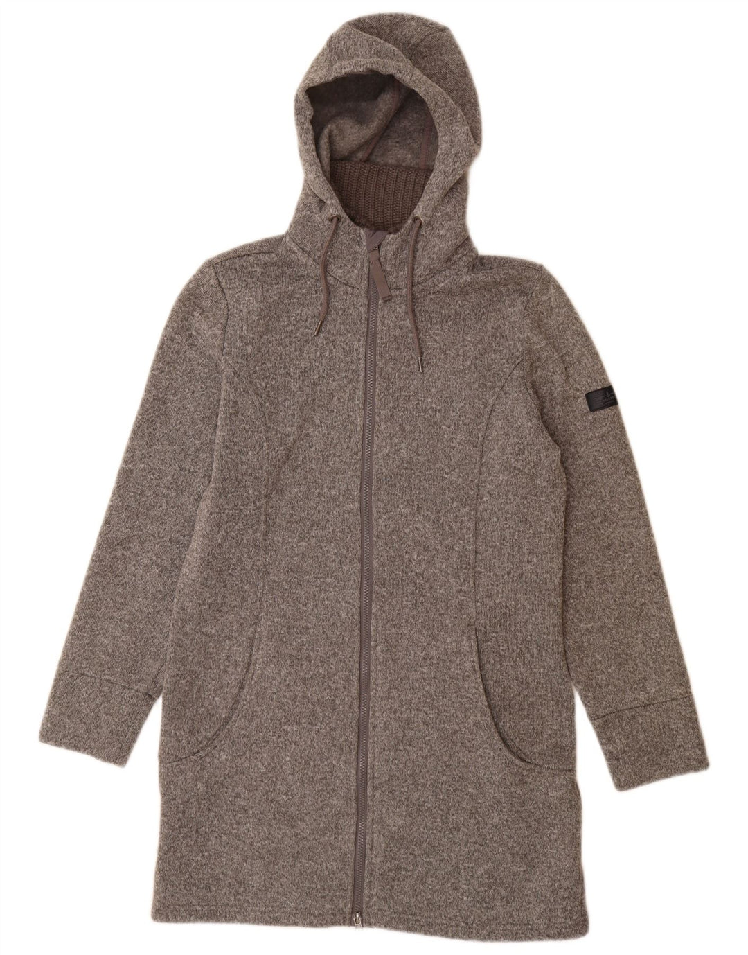 VINTAGE Γυναικείο πουλόβερ με φερμουάρ με κουκούλα UK 14 Μεσαίο γκρι πολυεστέρα