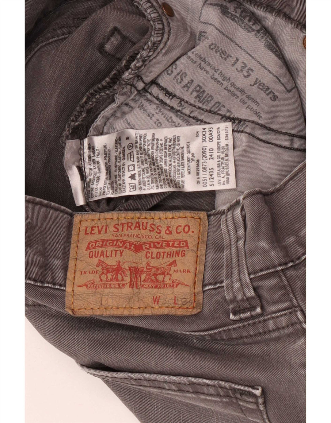 Levi's Womens 511 Slim Jeans W30 L34 Γκρι βαμβακερό