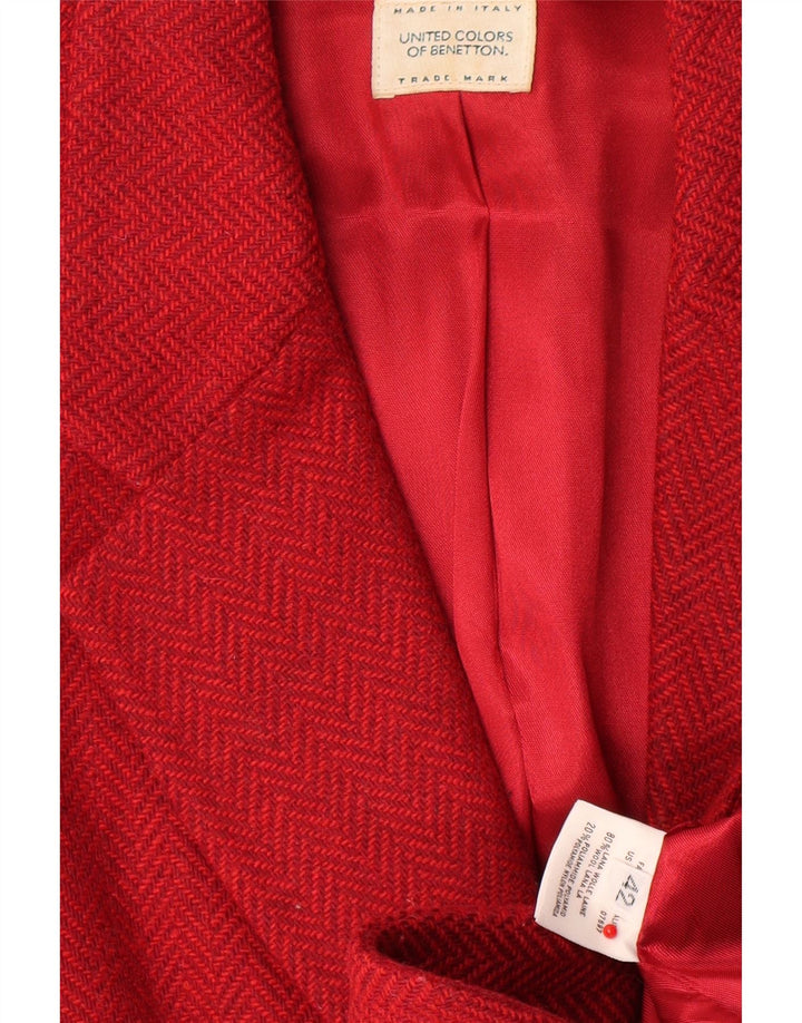 Benetton Γυναικείο Μπουφάν Blazer με 2 Κουμπιά IT 42 Μαλλί από μεσαίο κόκκινο ψαροκόκκαλο