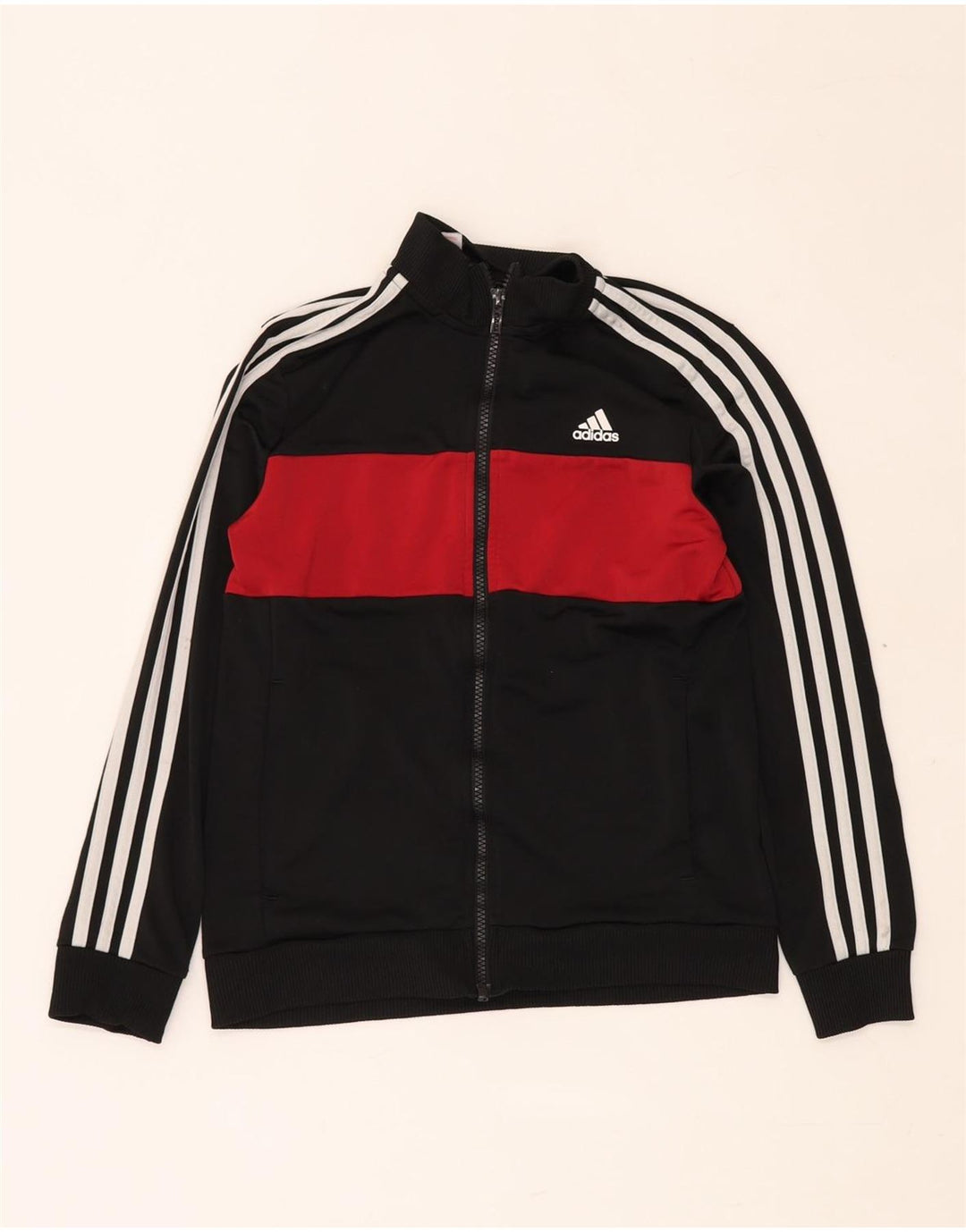 ADIDAS Boys αθλητική φόρμα τοπ μπουφάν 11-12 ετών Μαύρο Colourblock Πολυεστέρας