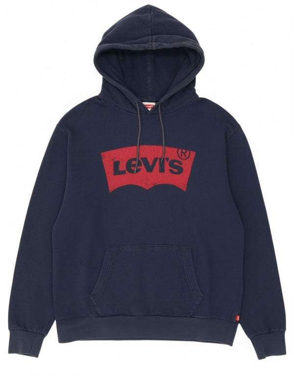 Γυναικείο Levi's Graphic Hoodie Jumper UK 16 Large Navy Blue Cotton
