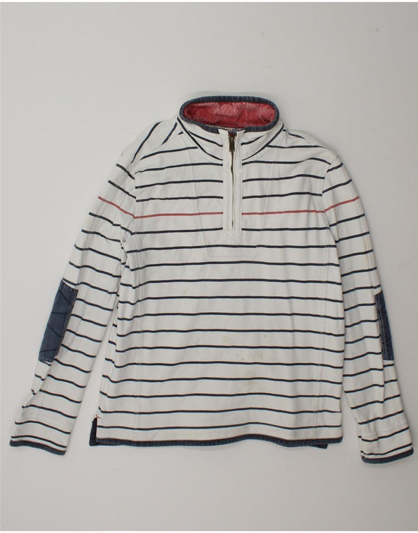 Fat Face Mens Zip Neck Sweatshirt Jumper Large White Striped Cotton