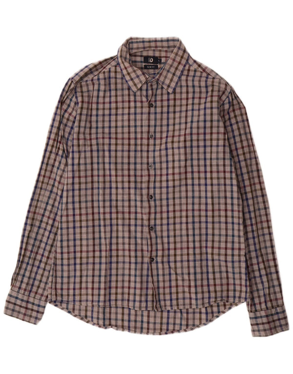 Ανδρικό πουκάμισο Dack's Slim Fit Large Grey Check Cotton