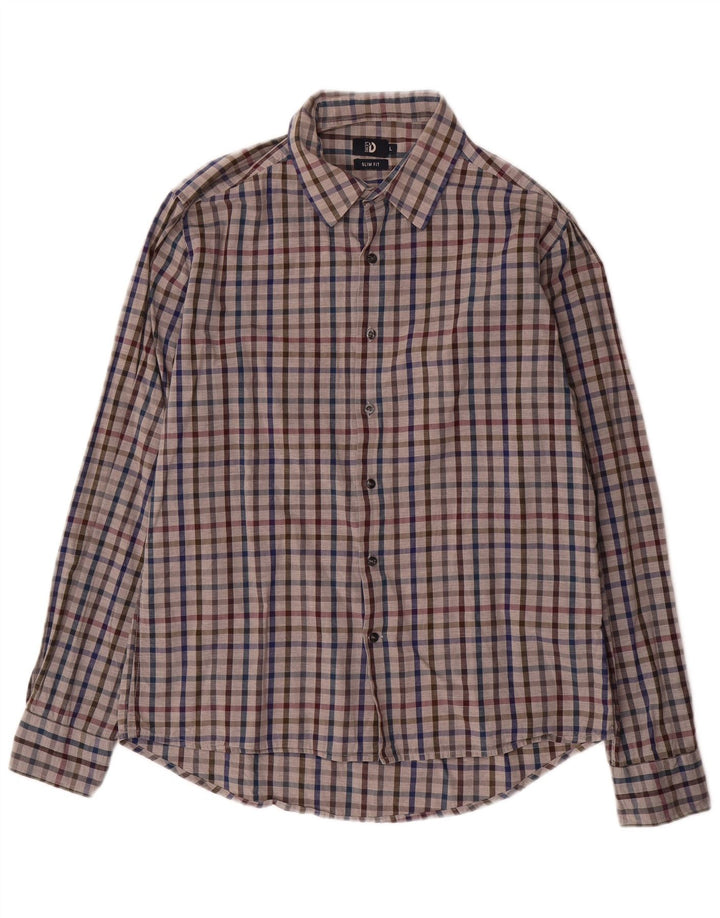 Ανδρικό πουκάμισο Dack's Slim Fit Large Grey Check Cotton