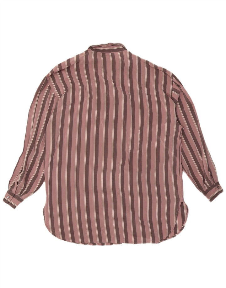 VINTAGE Γυναικείο πουκάμισο Μπλούζα UK 14 Μεγάλο Ροζ Ριγέ Μεταξωτό