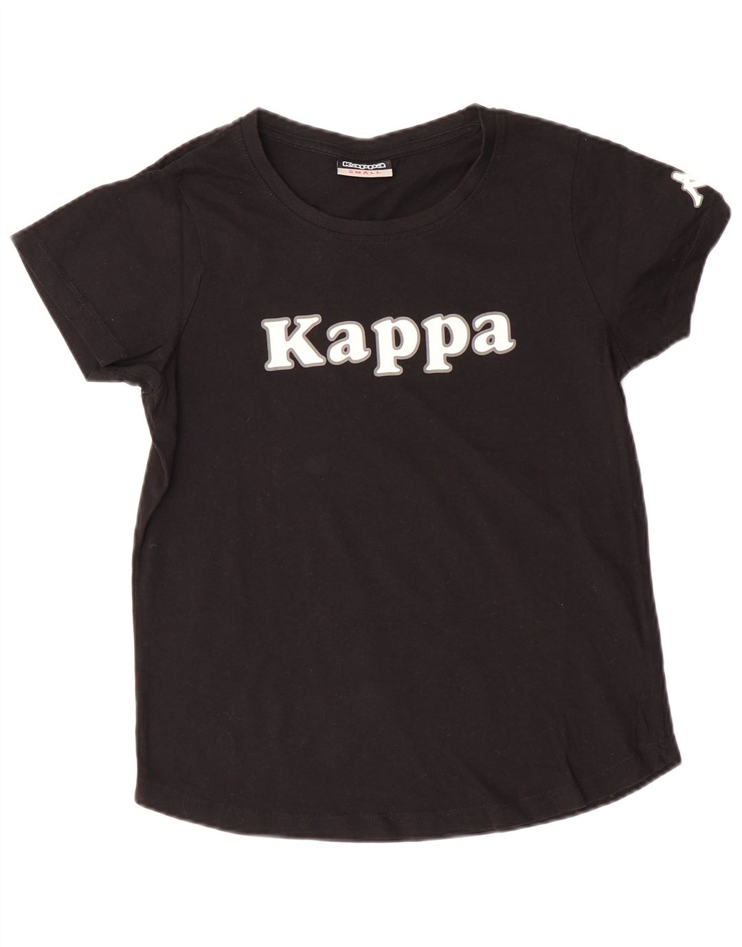 KAPPA Γυναικείο γραφικό T-Shirt Top UK 10 Small μαύρο βαμβακερό