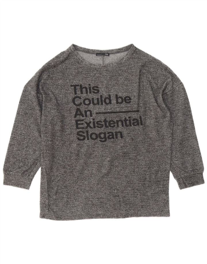 Zara γυναικεία υπερμεγέθη γραφικά μακρυμάνικο UK 8 Small Grey Flecked