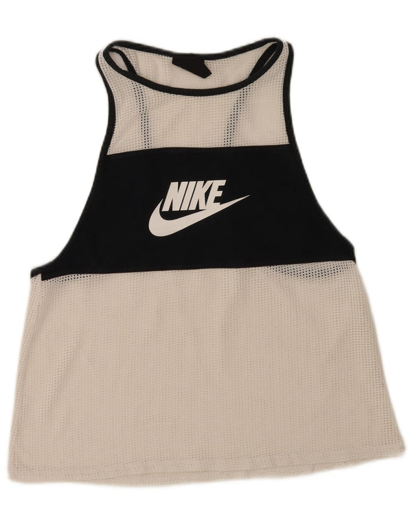 Γυναικείο γιλέκο γραφικών Nike Top UK 14 μεσαίου λευκού χρώματος αθλητικά