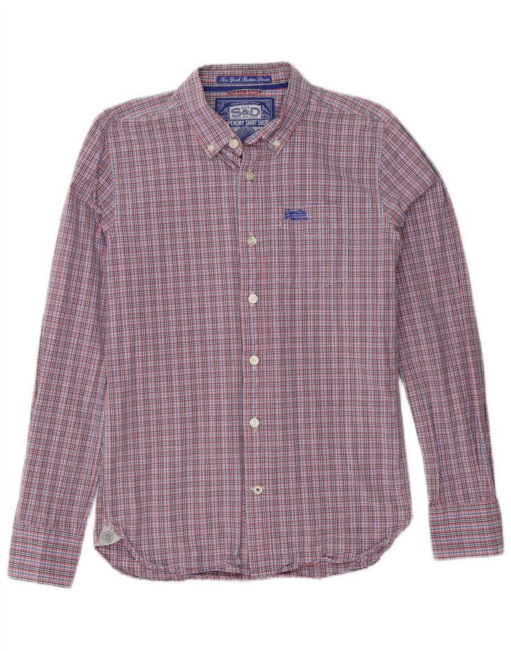 Ανδρικό πουκάμισο Superdry, μεσαίο ροζ βαμβακερό Gingham