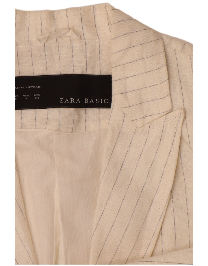 ZARA Γυναικείο σακάκι σακάκι με 1 κουμπί UK 10 Small Off White ριγέ λινό