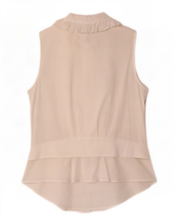 Zara Womens Sleeveless Ruffle Front Shirt Blouse UK 10 Small White Cotton