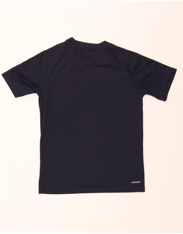 ADIDAS Boys Aeroready T-Shirt Top 13-14 Years Navy Blue Polyester