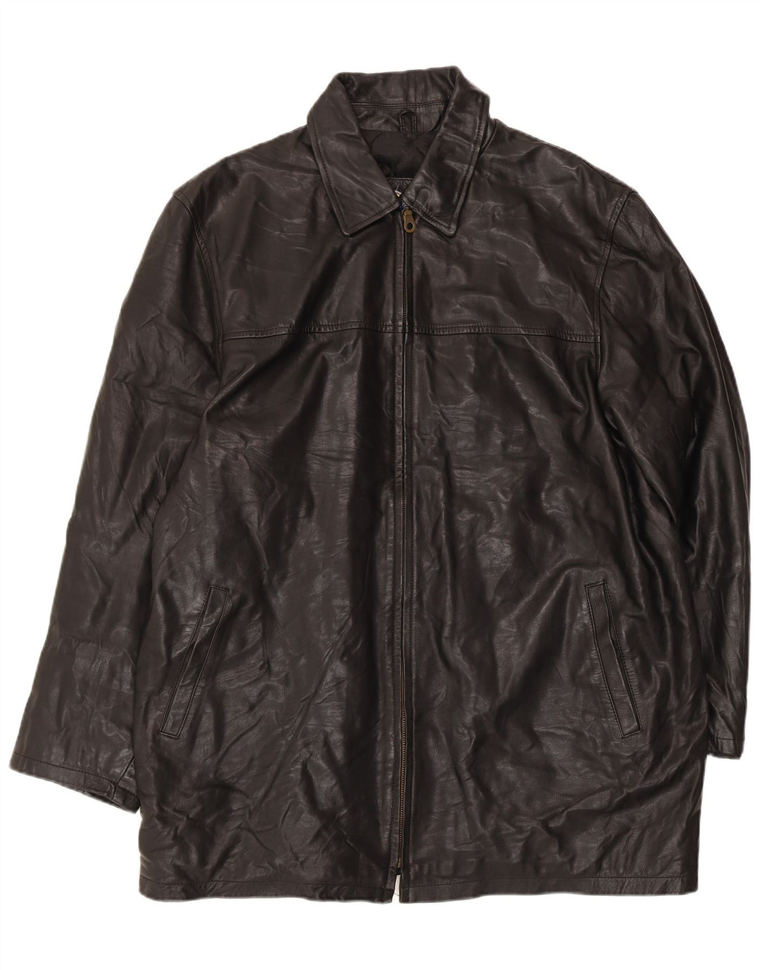 VINTAGE Ανδρικό Δερμάτινο Παλτό UK 44 2XL Μαύρο