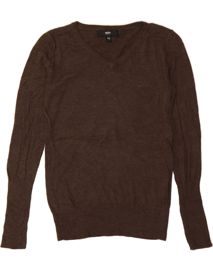 MOSSIMO Womens Oversized V-Neck Jumper Sweater UK 6 XS Brown Nylon Vintage Mossimo and Second-Hand Mossimo from Messina Hembry 