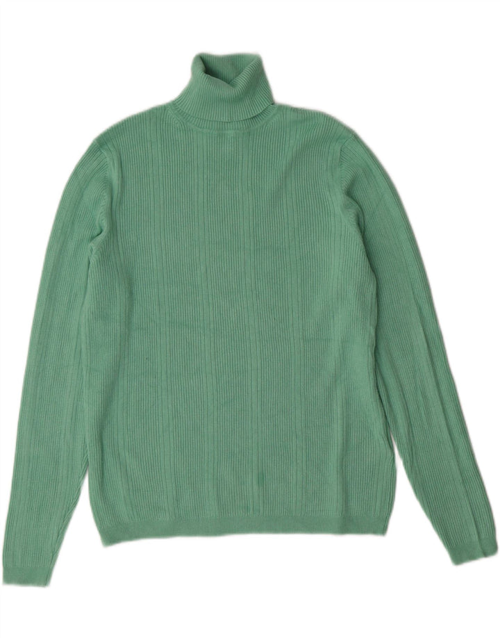 MARKS & SPENCER Womens Roll Neck Jumper Sweater UK 14 Medium Green Viscose Vintage Marks & Spencer and Second-Hand Marks & Spencer from Messina Hembry 