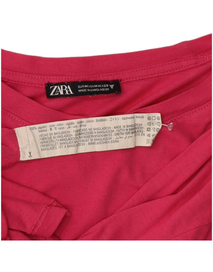Zara Γυναικείο T-Shirt Top UK 14 Medium Pink Βαμβακερό