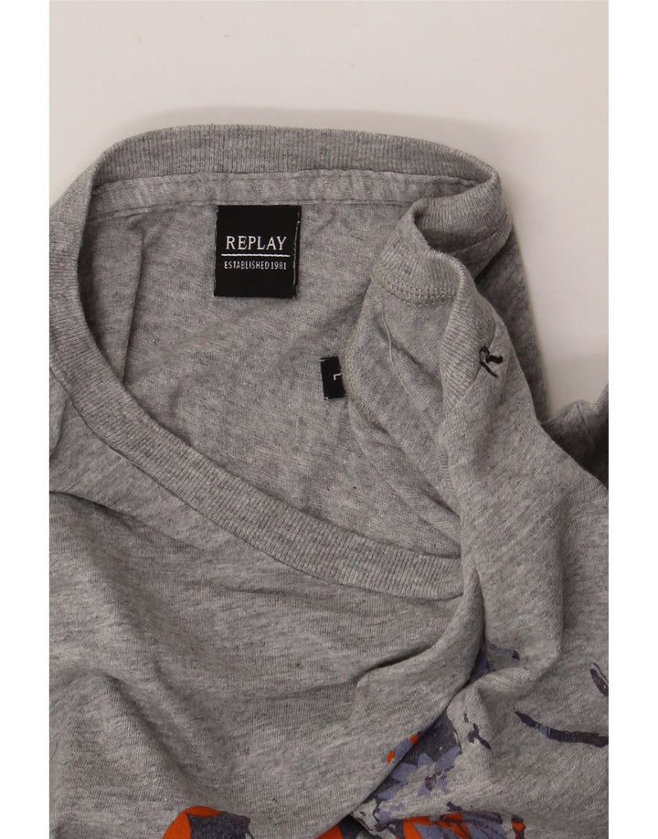 Γυναικείο γραφικό μπλουζάκι REPLAY Top UK 16 Large Grey