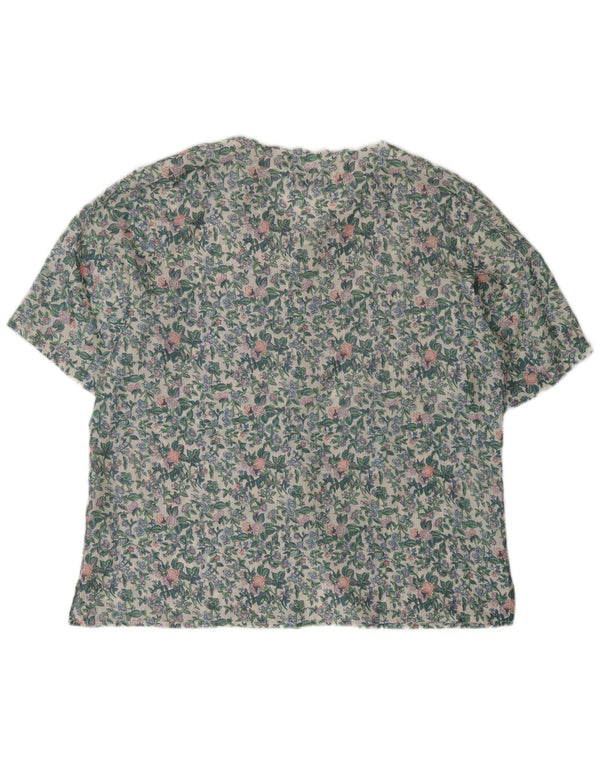 Vintage γυναικείο κοντομάνικο πουκάμισο μπλούζα UK 18 XL πράσινο λουλουδάτο μετάξι