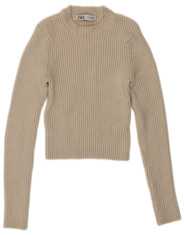 Zara Γυναικείο πουλόβερ με λαιμόκοψη Crop Crop UK 8 Small Beige Viscose