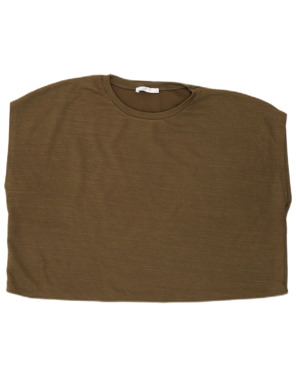 Zara Γυναικείο Αμάνικο Oversized Crop Top UK 14 Medium Khaki Polyester