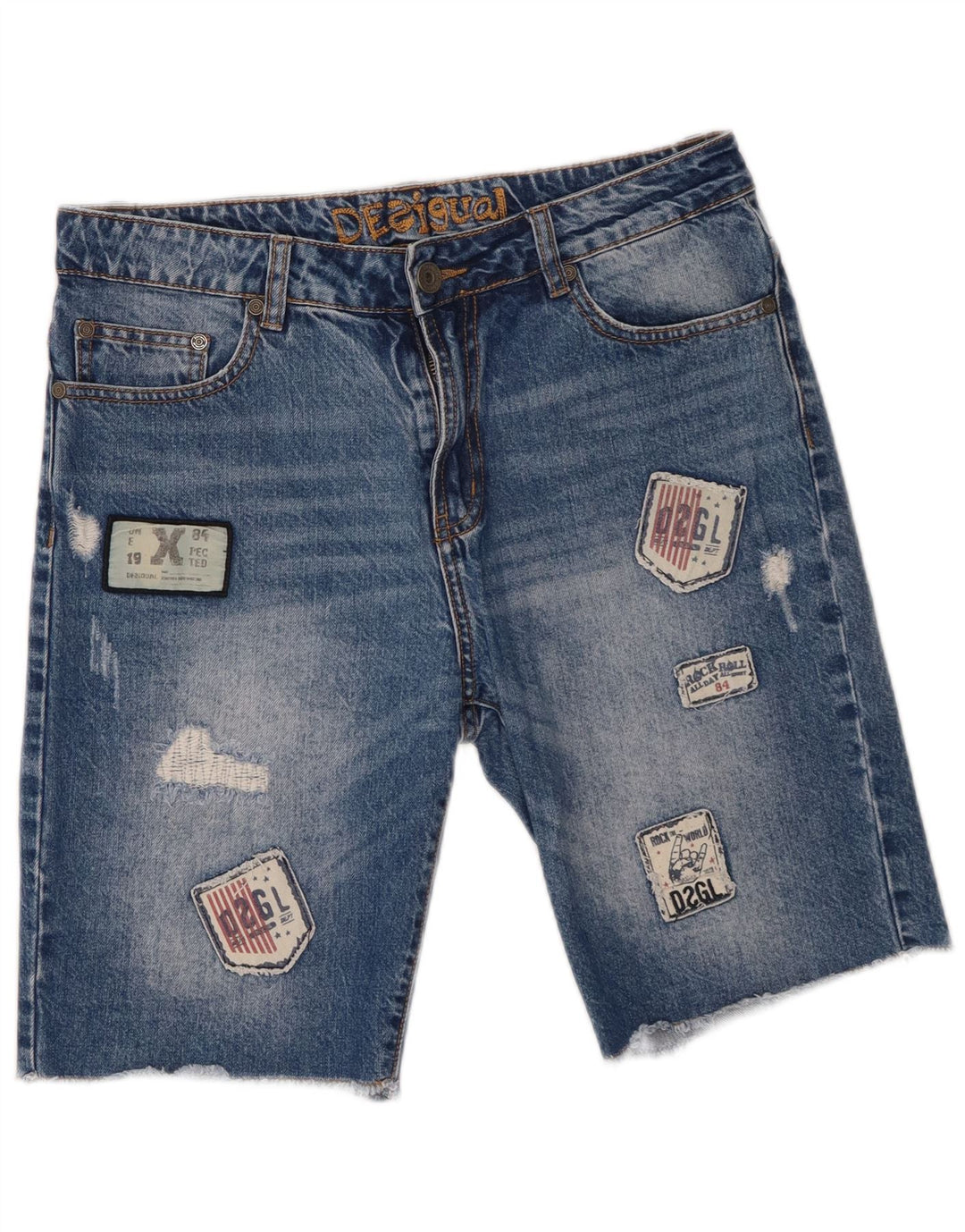 Ανδρικό τζιν σορτς Desigual Distressed W30 Βαμβακερό μεσαίο μπλε συνονθύλευμα