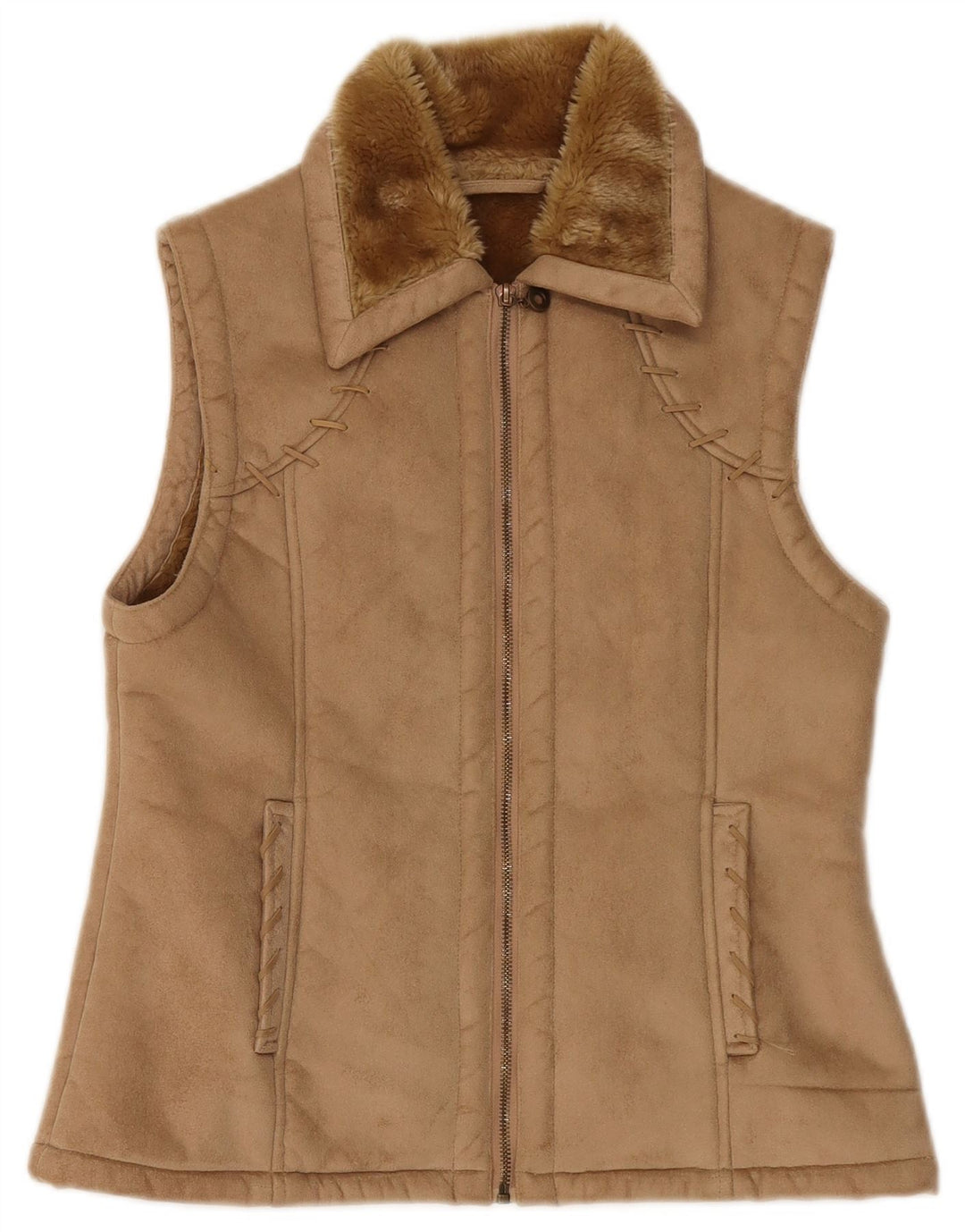 Vintage Γυναικείο Sherpa Gilet UK 12 Medium Beige
