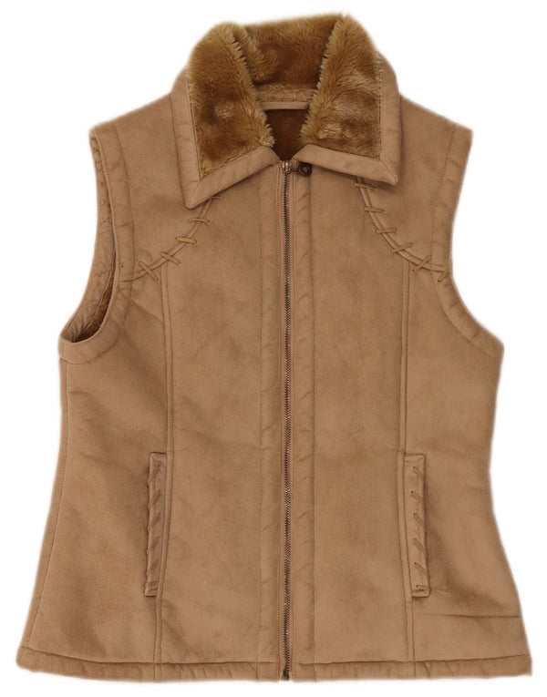 Vintage Γυναικείο Sherpa Gilet UK 12 Medium Beige