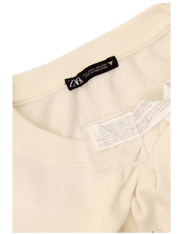ZARA Womens Oversized Sweatshirt Jumper UK 16 Large White Polyester