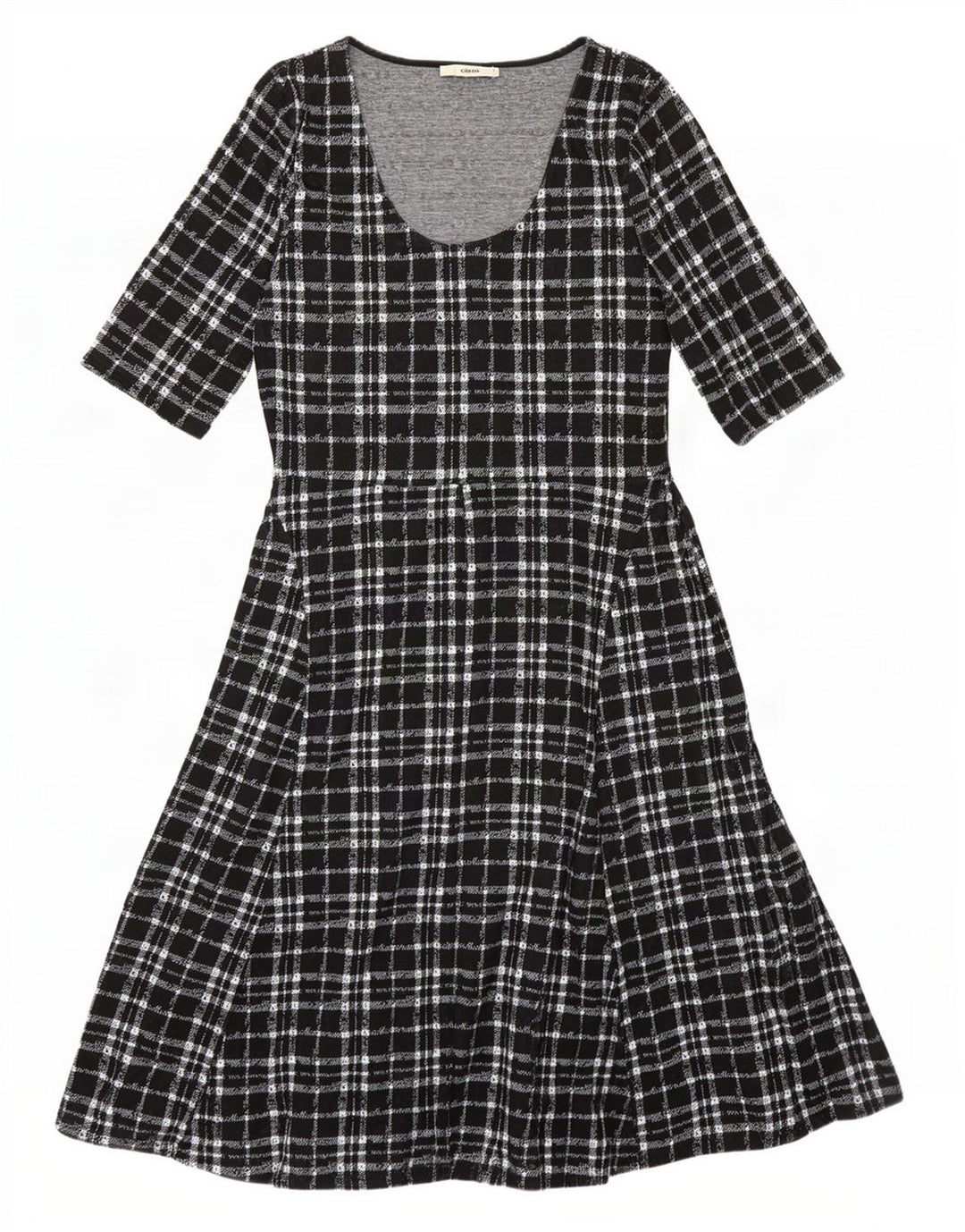 Γυναικείο φόρεμα Oasis 3/4 με μανίκια A-Line UK 14 Large Black Check Polyester