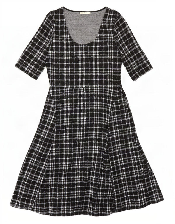 Γυναικείο φόρεμα Oasis 3/4 με μανίκια A-Line UK 14 Large Black Check Polyester